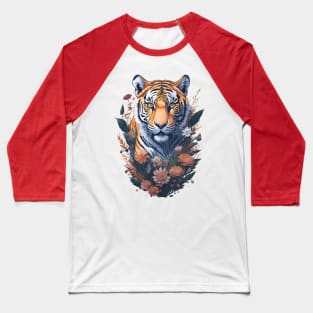 Tiger with Flowers Baseball T-Shirt